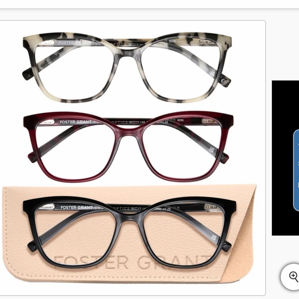 Design Optics by Foster Grant #811
Fashion Cateye Reading Glasses,
3-pack. +1.25